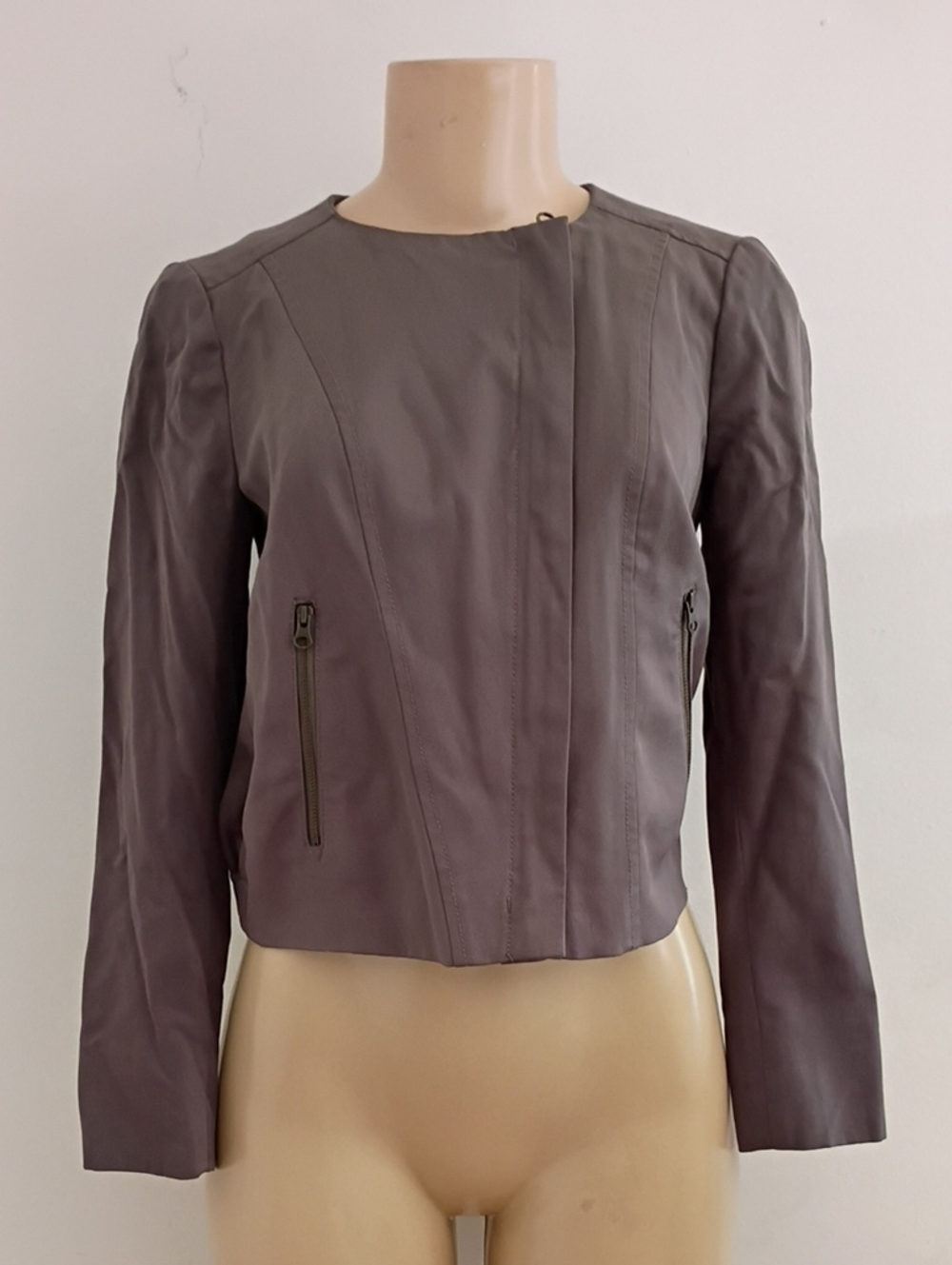 LOFT Mauve Leather Zip-Pocket Utility Jacket